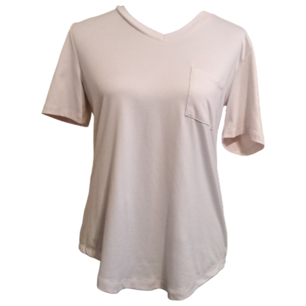 Zyia Active Go To Pocket V-Neck Women's Medium White/Gray Activewear T-Shirt!